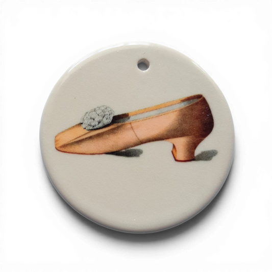Victorian Shell Pink Satin Shoe Ceramic Tondi – Marchioness of Ely’s Regal Rosette | Vintage Collectible Ornament | Unique Holiday Gift