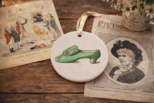 Nile Green Victorian Satin Shoe Ceramic Tondi – Ada Cavendish as Lady Teazle | Vintage Collectible Ornament | Unique Holiday Gift
