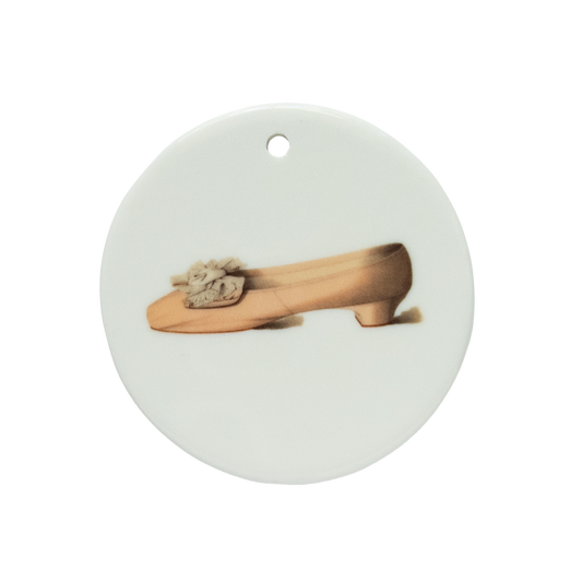 The Comtesse de Paris’s Heliotrope Silk Shoe – Real Lace Decoration | Victorian Ceramic Tondi | Unique Collectible Ornament