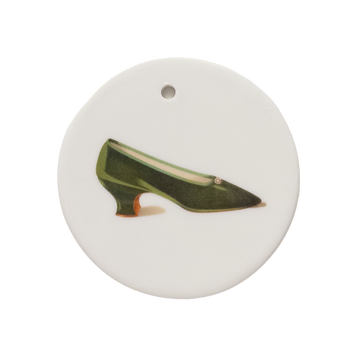 Victorian Emerald Green Velvet Shoe – Louis Heel & Paste Button | Victorian Ceramic Tondi | Unique Collectible Ornament