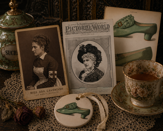 Nile Green Victorian Satin Shoe Ceramic Tondi – Ada Cavendish as Lady Teazle | Vintage Collectible Ornament | Unique Holiday Gift